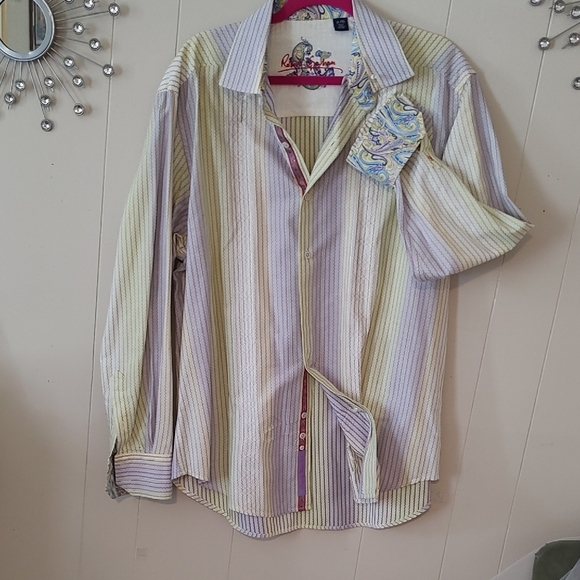 Robert Graham Striped Long Sleeved Cuffed Shirt XL ECU - Picture 3 of 9